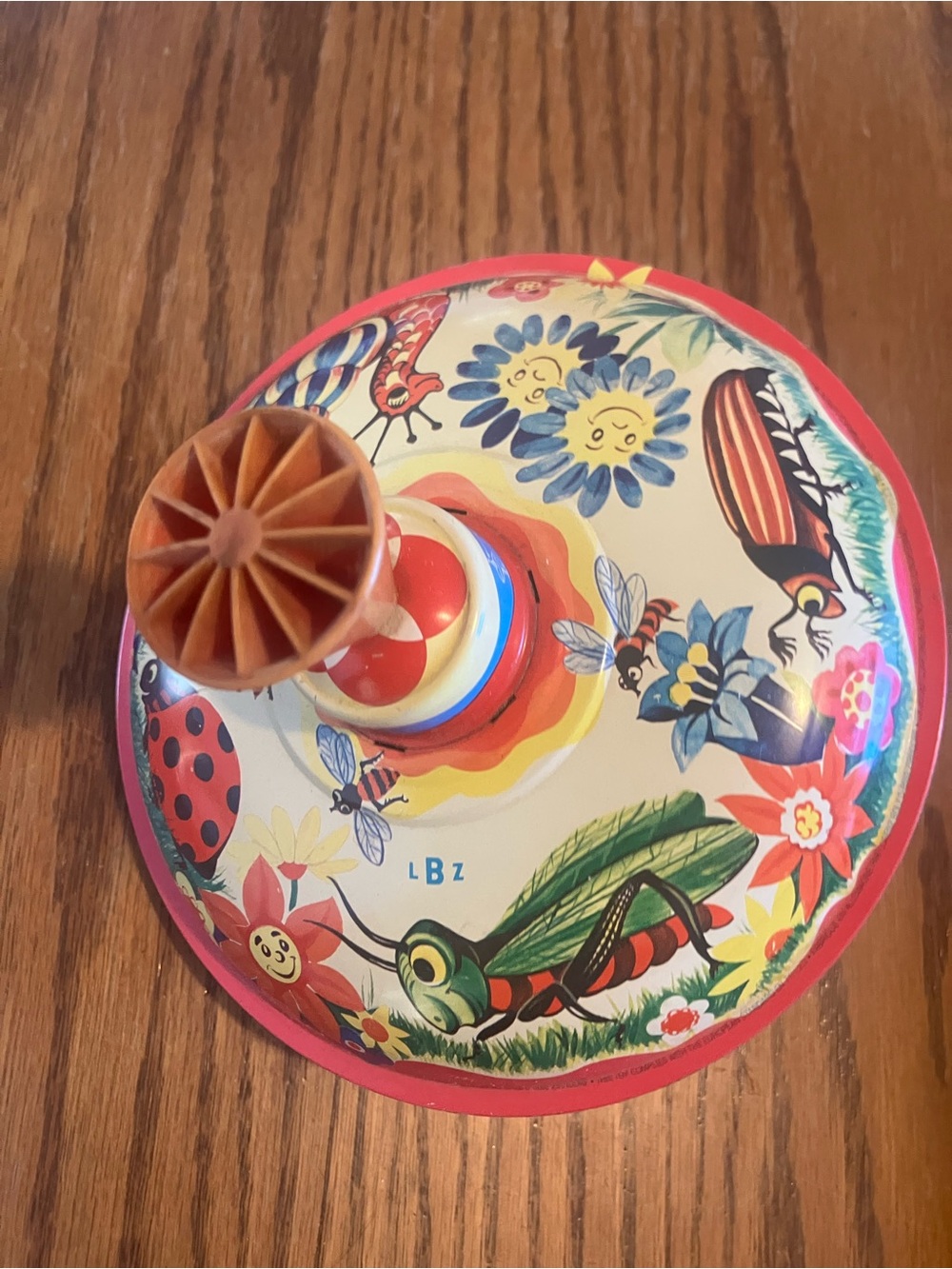 LBZ BOLZ KREISEL GERMANY VTG SPINNING TOP TOUPIE LADY-BUG INSECTS TIN TOY WORKS